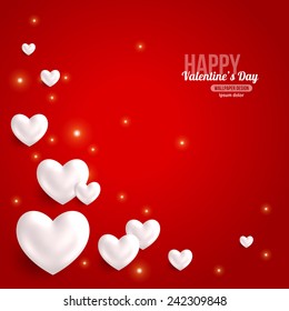 Valentines Day Card Design  Vector Illustration. White Hearts on Red background