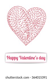 Valentines day card. Doodle heart and white card with lettering on white background.