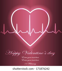 Valentine's day card --  (Electrocardiograph) ECG signal on glow heart