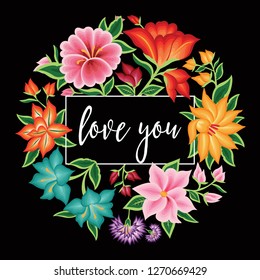 Valentine's Day Card. Embroidery Style from Oaxaca, Mexico - Floral Composition – Copy Space