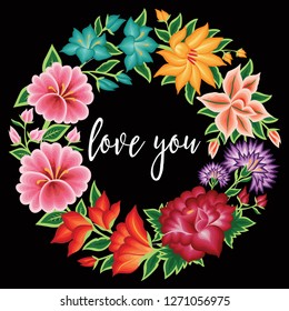 Valentine's Day Card. Embroidery Style from Oaxaca, Mexico - Floral Composition – Copy Space