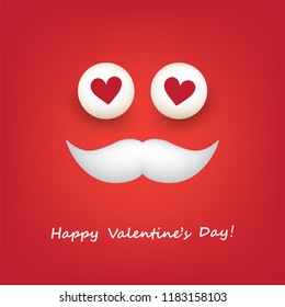 Valentine's Day Card - Emoji With Heart Shaped Eyes and Mustache, Vector Design