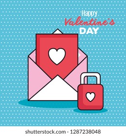 valentines day card with envelope and padlock