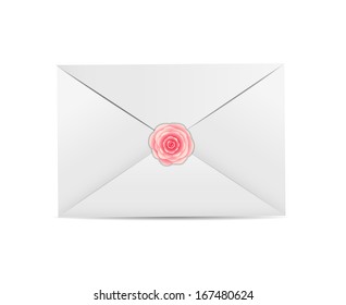 Valentine`s Day Card with Envelope and Rose Vector Illustration