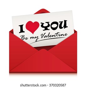 Valentines Day card with envelope. Vector Illustration. 