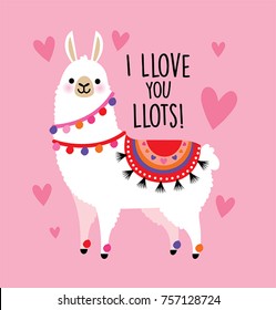 valentine's day card featuring a cute llama