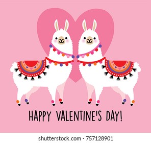 Valentine's day card featuring a cute llama couple