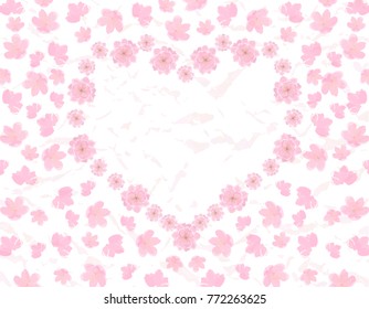 Valentine's Day. Card. Field and heart of pink flowers Sakura. Vector illustration