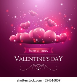 Valentines day card with floating red hearts on a red background.