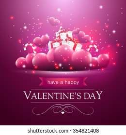 Valentines day card with floating red hearts on a red background.