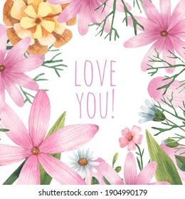 valentine's day card, flowers, botany leaves