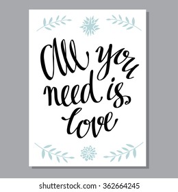 Valentines day card with flowers, branches, calligraphic text