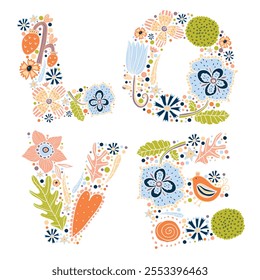 Valentine's Day card with flowers. Cards, posters, for Valentine's Day, wedding and birthday. Vector illustrations. Hand drawn.