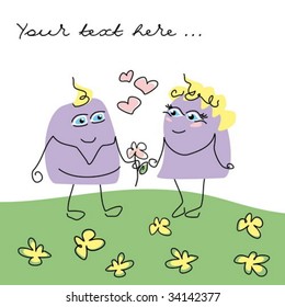 Valentine's day card with funny monsters