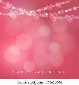 Valentines day card with garland of lights and hearts, vector illustration background