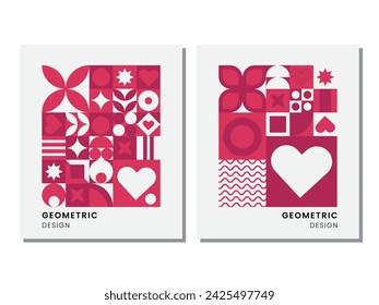 Cartel geométrico de la tarjeta del día de San Valentín fijado en estilo Bauhaus.