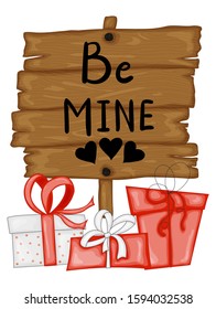 Valentine's Day card with gift boxes. Cartoon style. Vector illustration