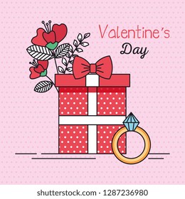 valentines day card with gift and ring