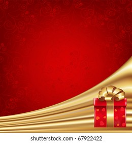 Valentines Day Card With Gift, Vector Illustration