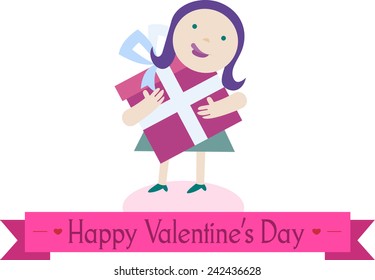 Valentines day card. Girl with box