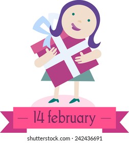 Valentines day card. Girl with box
