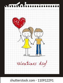 valentines day card with girl and boy drawing. vector illustration