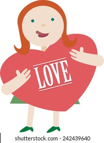 Valentines day card. Girl with heart love