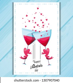 valentines day card with glasses toasting