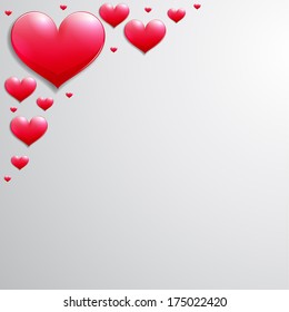 Valentines Day card with glossy hearts in the corner