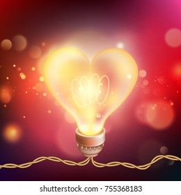 Valentines Day card with Glowing lamp heart. Bokeh background. And also includes EPS 10 vector