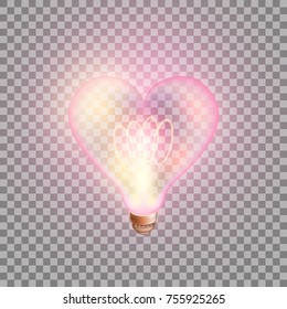 Valentines Day card. Glowing lamp heart isolated on transparent background. And also includes EPS 10 vector