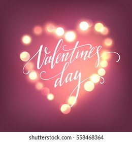 Valentines Day card with Glowing lights heart. Vector illustration EPS10