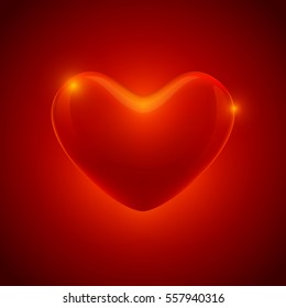 Valentine's day card with glowing red heart on the gradient background vector illustration. Heart - the symbol of love - for you design: banner, poster, flyer etc.