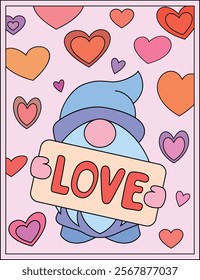 Valentines day card with gnome and love sign