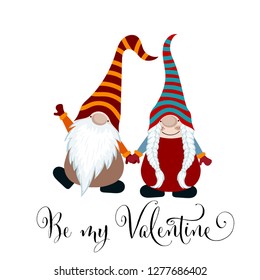 Valentine's day card with gnomes couple in love, scandinavian card