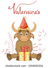 Valentine's Day card with goby. Cartoon style. Vector illustration
