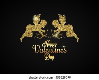 Valentines Day Card. Gold Angels Background.