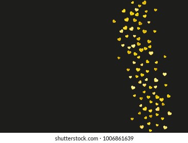 Valentines day card with gold glitter hearts. February 14th. Vector confetti for valentines day card template. Grunge hand drawn texture. Love theme for party invite, retail offer and ad.