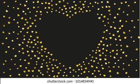 Valentines day card with gold glitter hearts. February 14th. Vector confetti for valentines day card template. Grunge hand drawn texture. Love theme for flyer, special business offer, promo.