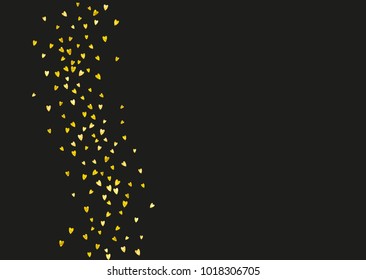 Valentines day card with gold glitter hearts. February 14th. Vector confetti for valentines day card template. Grunge hand drawn texture. Love theme for special business offer, banner, flyer.