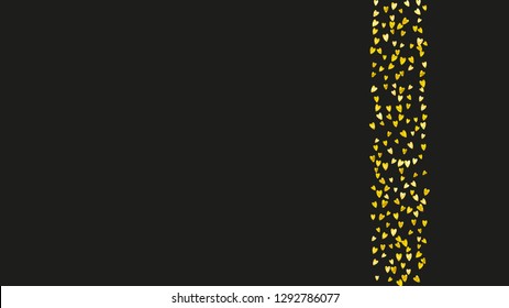 Valentines day card with gold glitter hearts. February 14th. Vector confetti for valentines day card template. Grunge hand drawn texture. Love theme for voucher, special business ad, banner.