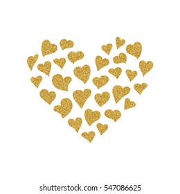 Valentines Day card with gold glitter hearts. Valentine's Day postcard with  a lot of heart, containing little hearts. Ideal for celebrations, wedding invitation, mothers day and valentines day