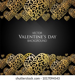 Valentine's day card. Gold hearts on bright background with text. Can be used for celebrations, wedding invitation, mothers day, valentines day, poster, flyer, card, T-shirt.