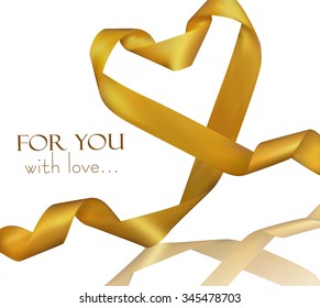 Valentine's day card with gold heart-shaped ribbon