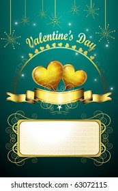 Valentine's day card, golden hearts of love