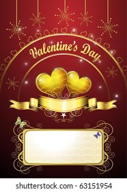 Valentine's day card, golden hearts of love