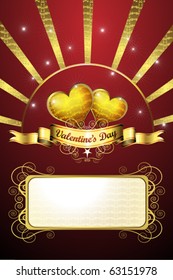 Valentine's day card, golden hearts of love