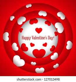 Valentines day card with greetings and heart shapes