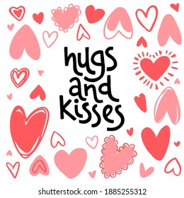 Valentine's Day Card. Hand drawn lettering with decorative hand drawn love elements. Vector illustration in modern flat style.