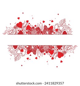 Valentines Day card hand drawn Vector illustration with hearts and flowers
